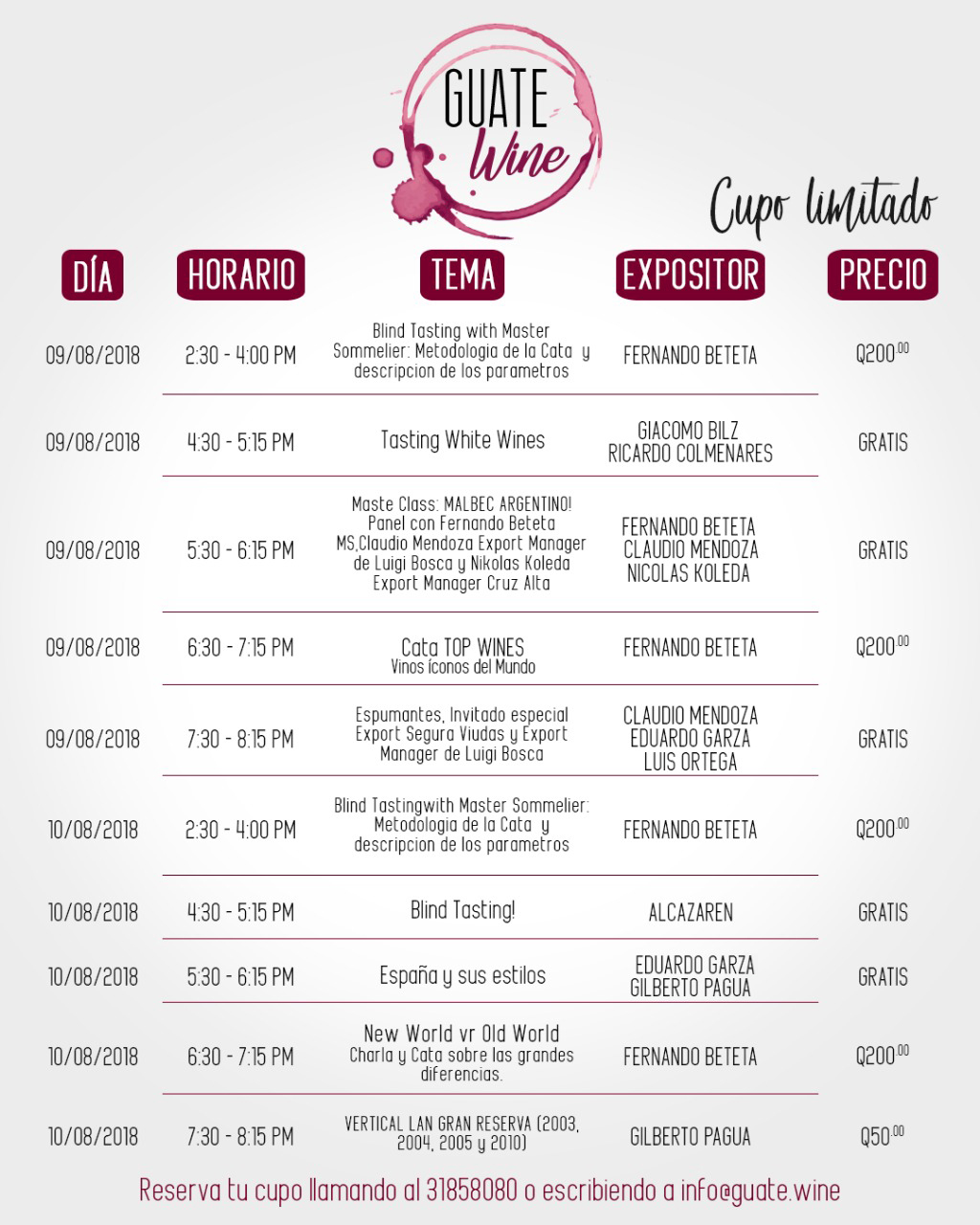 Actividades adicionales en Guate Wine 2018